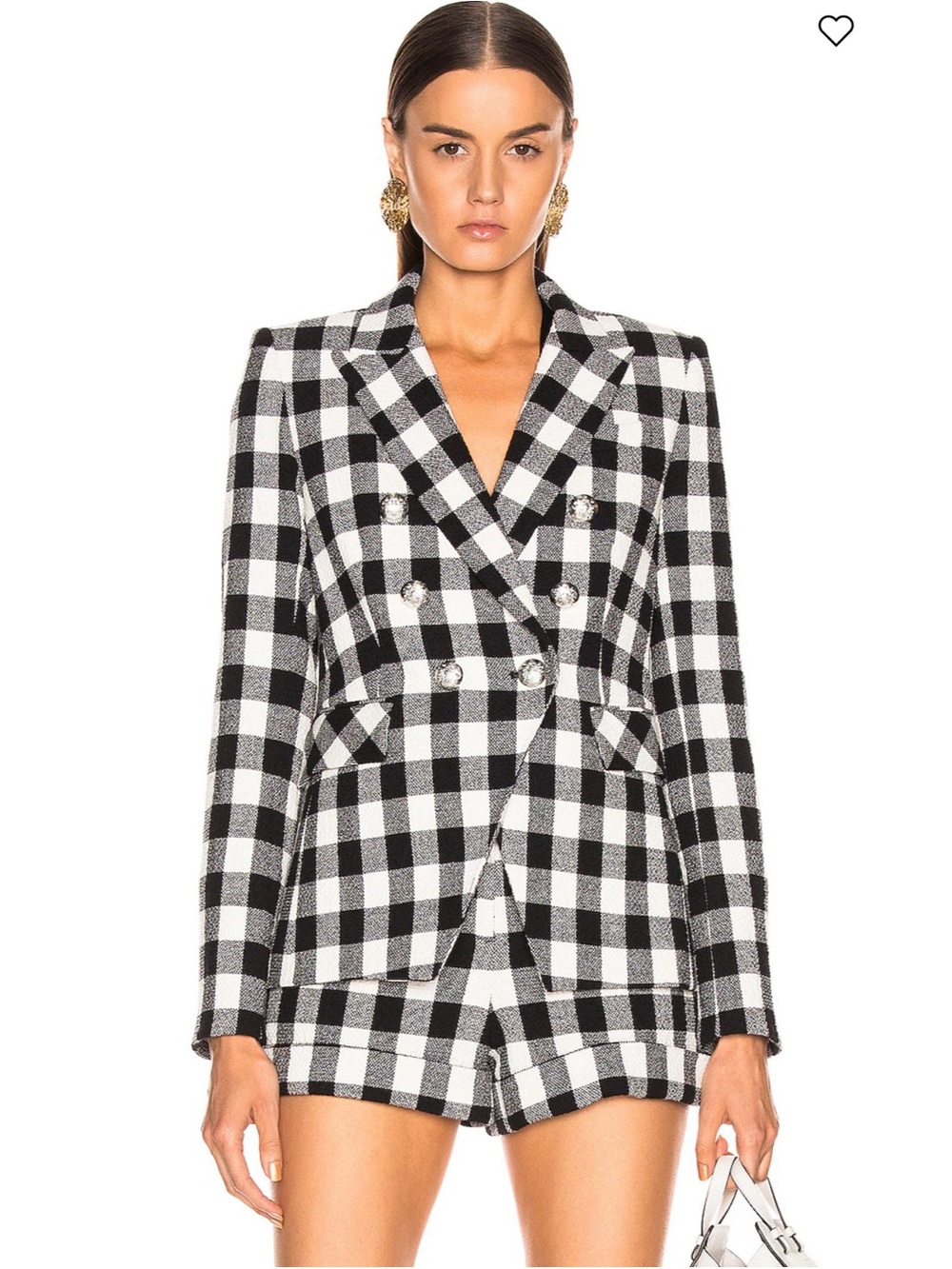 Black & White Gingham Double-Breasted Blazer